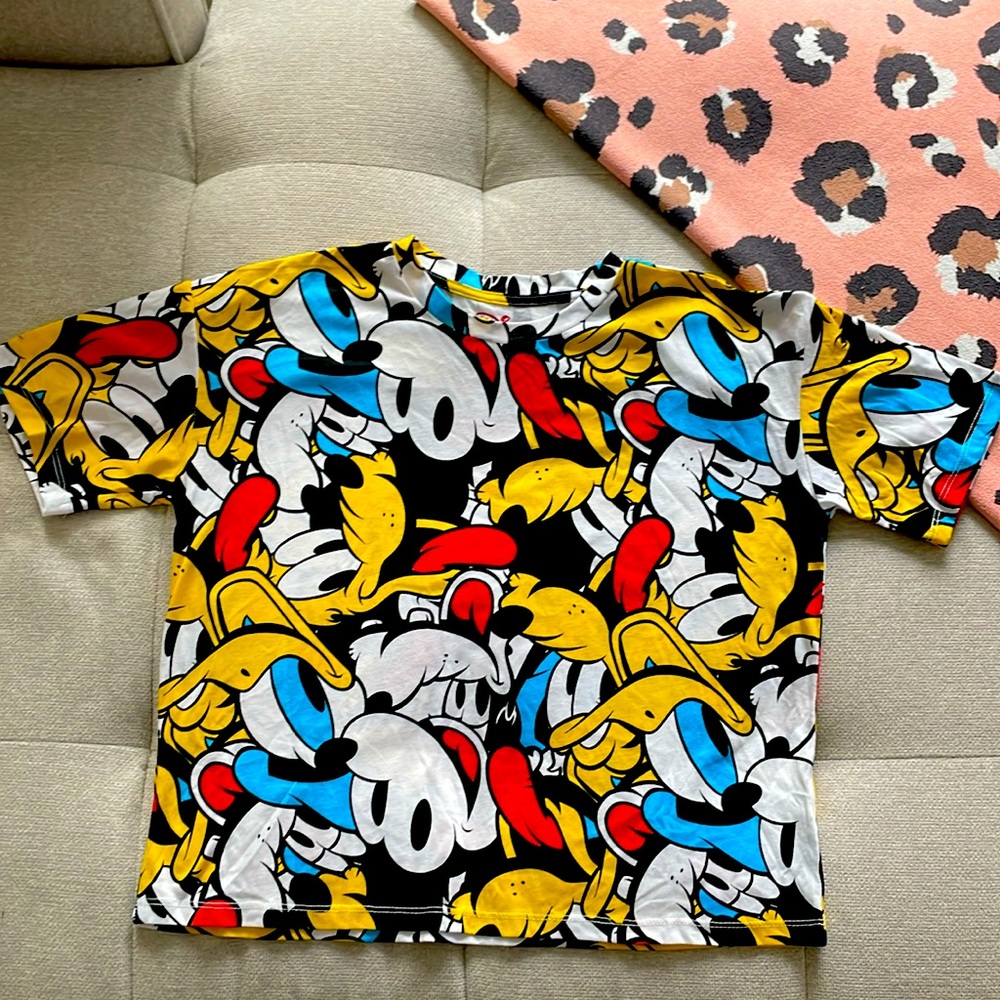 DISNEY Mickey Mouse Pluto Donald Duck UPSIDE DOWN Shirt